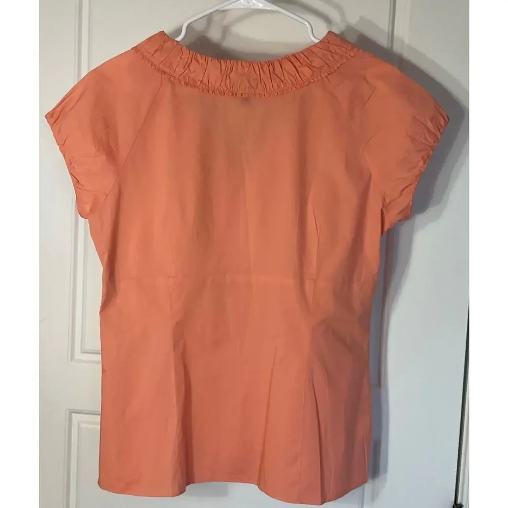 Talbots Peach RuffelEmpire Waist Short Sleeve Side Zipper Fitted Top 10 - Picture 4 of 7